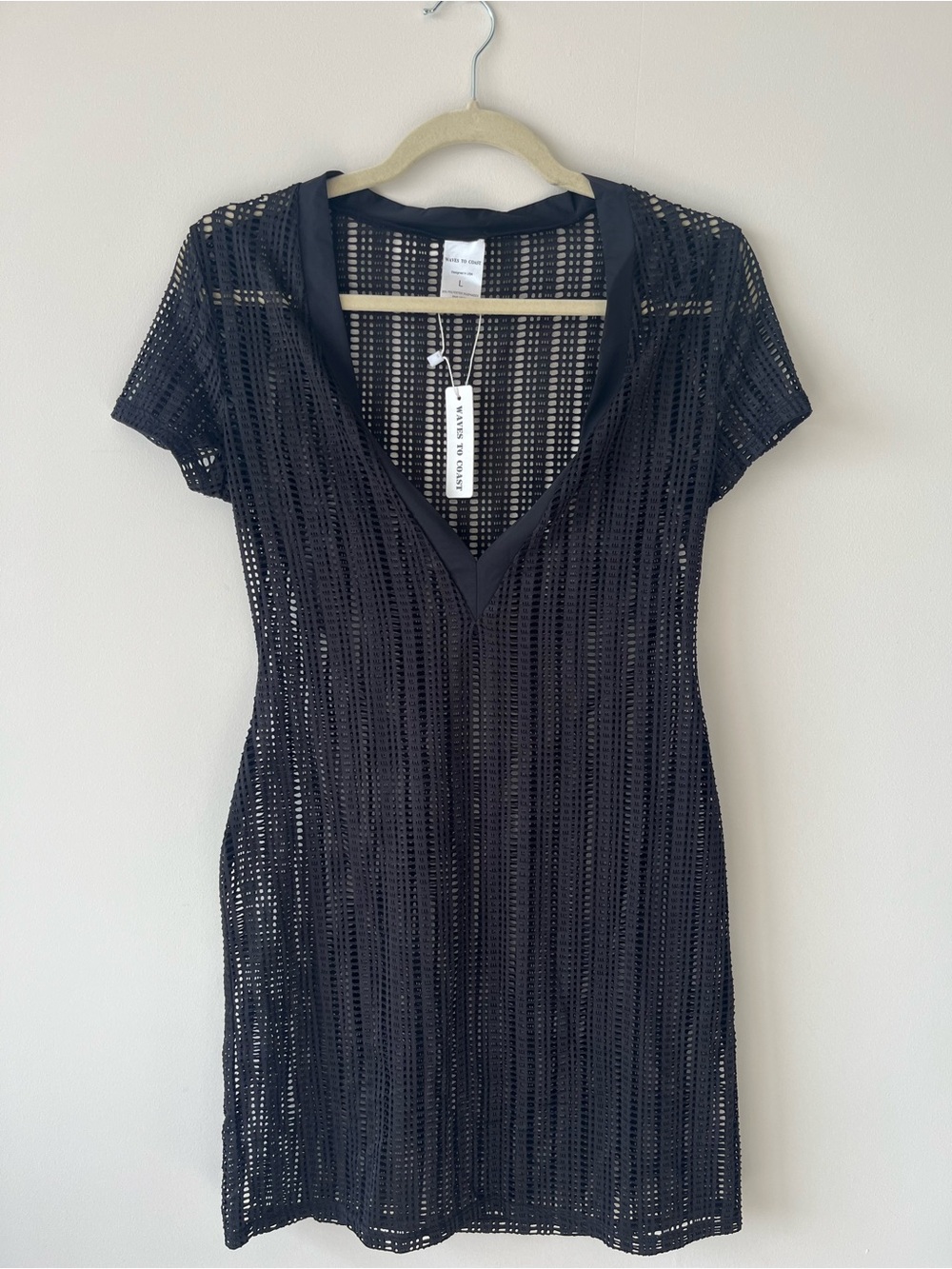 Waves to Coast Black Mesh Summer Dress Cover-up NWT